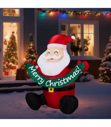 1.75M Lighted Christmas Inflatable Decoration, Inflatable Santa Claus Holding Banner, Funny Blow Up Yard Decorations with Built-in LED Lights for Holiday Party Front Yard Lawn Garden Decor