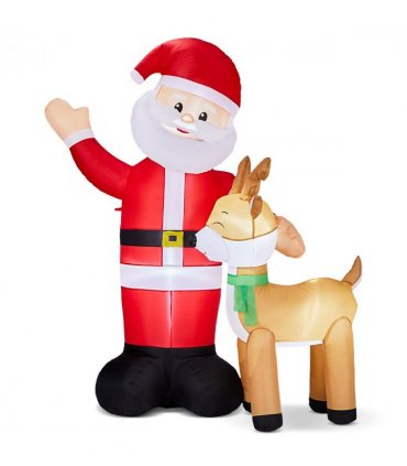 1.9M Lighted Christmas Inflatable Decoration, Inflatable Santa and Reindeer, Funny Blow Up Yard Decorations with Built-in LED Lights for Holiday Party Front Yard Lawn Garden Decor
