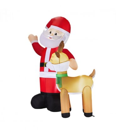 1.9M Lighted Christmas Inflatable Decoration, Inflatable Santa and Reindeer, Funny Blow Up Yard Decorations with Built-in LED Lights for Holiday Party Front Yard Lawn Garden Decor