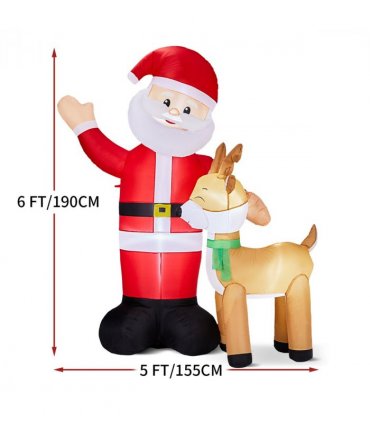 1.9M Lighted Christmas Inflatable Decoration, Inflatable Santa and Reindeer, Funny Blow Up Yard Decorations with Built-in LED Lights for Holiday Party Front Yard Lawn Garden Decor