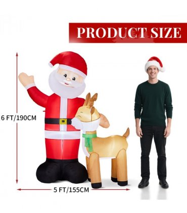 1.9M Lighted Christmas Inflatable Decoration, Inflatable Santa and Reindeer, Funny Blow Up Yard Decorations with Built-in LED Lights for Holiday Party Front Yard Lawn Garden Decor
