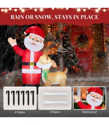 1.9M Lighted Christmas Inflatable Decoration, Inflatable Santa and Reindeer, Funny Blow Up Yard Decorations with Built-in LED Lights for Holiday Party Front Yard Lawn Garden Decor