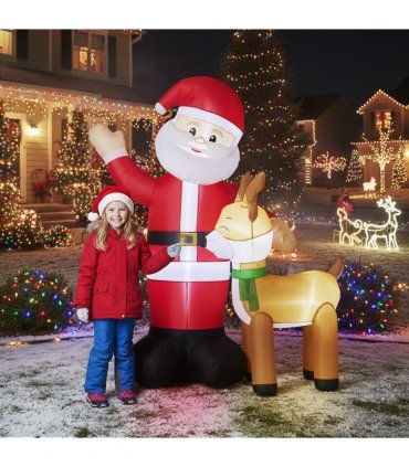 1.9M Lighted Christmas Inflatable Decoration, Inflatable Santa and Reindeer, Funny Blow Up Yard Decorations with Built-in LED Lights for Holiday Party Front Yard Lawn Garden Decor