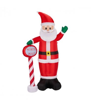 2.45M Lighted Christmas Inflatable Decoration, Inflatable Santa with North Pole Road Sign, Funny Blow Up Yard Decorations with Built-in LED Lights for Holiday Party Front Yard Lawn Garden Decor