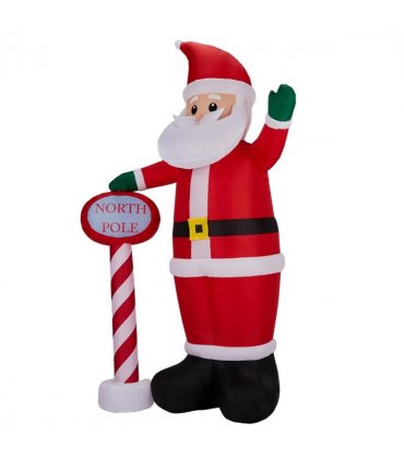 2.45M Lighted Christmas Inflatable Decoration, Inflatable Santa with North Pole Road Sign, Funny Blow Up Yard Decorations with Built-in LED Lights for Holiday Party Front Yard Lawn Garden Decor