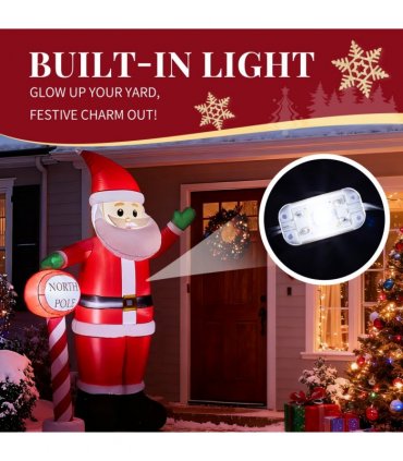 2.45M Lighted Christmas Inflatable Decoration, Inflatable Santa with North Pole Road Sign, Funny Blow Up Yard Decorations with Built-in LED Lights for Holiday Party Front Yard Lawn Garden Decor