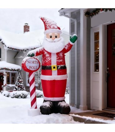 2.45M Lighted Christmas Inflatable Decoration, Inflatable Santa with North Pole Road Sign, Funny Blow Up Yard Decorations with Built-in LED Lights for Holiday Party Front Yard Lawn Garden Decor