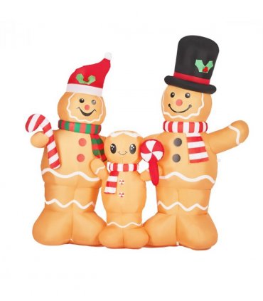 1.9M Lighted Christmas Inflatable Decoration, Inflatable Gingerbread Man Family, Funny Blow Up Yard Decorations with Built-in LED Lights for Holiday Party Front Yard Lawn Garden Decor