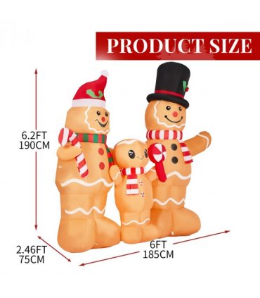1.9M Lighted Christmas Inflatable Decoration, Inflatable Gingerbread Man Family, Funny Blow Up Yard Decorations with Built-in LED Lights for Holiday Party Front Yard Lawn Garden Decor