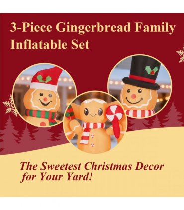 1.9M Lighted Christmas Inflatable Decoration, Inflatable Gingerbread Man Family, Funny Blow Up Yard Decorations with Built-in LED Lights for Holiday Party Front Yard Lawn Garden Decor