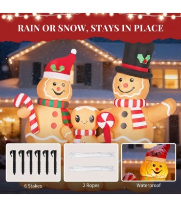 1.9M Lighted Christmas Inflatable Decoration, Inflatable Gingerbread Man Family, Funny Blow Up Yard Decorations with Built-in LED Lights for Holiday Party Front Yard Lawn Garden Decor