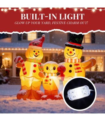 1.9M Lighted Christmas Inflatable Decoration, Inflatable Gingerbread Man Family, Funny Blow Up Yard Decorations with Built-in LED Lights for Holiday Party Front Yard Lawn Garden Decor
