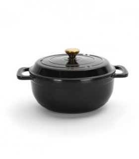 Cast iron 5QT cooking pot - Pure black - includes two silicone gloves - Enamel pot