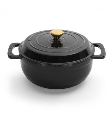 Cast iron 5QT cooking pot - Pure black - includes two silicone gloves - Enamel pot