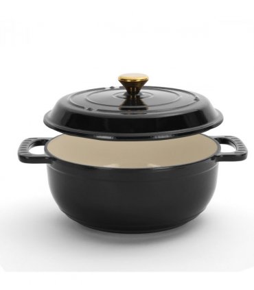 Cast iron 5QT cooking pot - Pure black - includes two silicone gloves - Enamel pot
