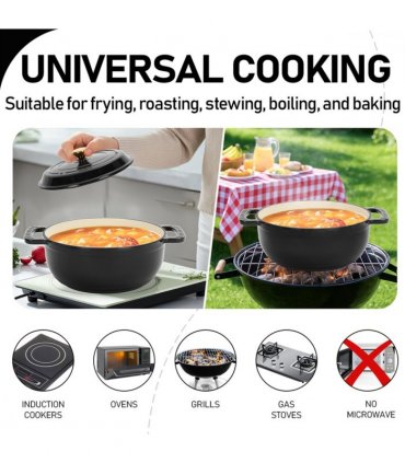 Cast iron 5QT cooking pot - Pure black - includes two silicone gloves - Enamel pot