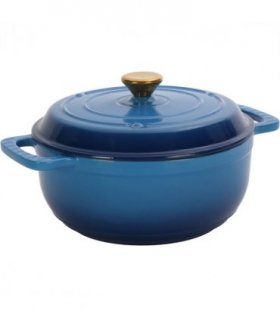 Cast iron 6QT cooking pot - Gradient blue - Includes two silicone gloves - Enamel pot