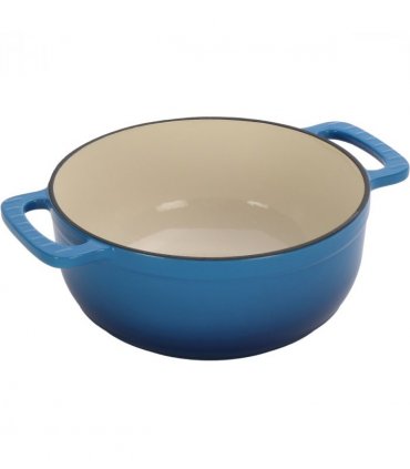 Cast iron 6QT cooking pot - Gradient blue - Includes two silicone gloves - Enamel pot