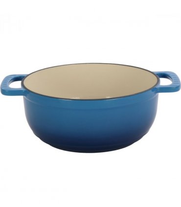 Cast iron 6QT cooking pot - Gradient blue - Includes two silicone gloves - Enamel pot