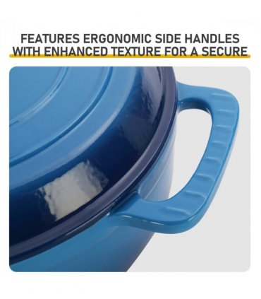 Cast iron 6QT cooking pot - Gradient blue - Includes two silicone gloves - Enamel pot
