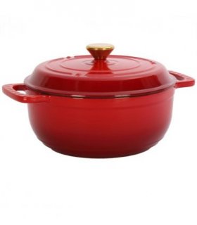 Cast iron 6QT cooking pot - Gradient red - Includes two silicone gloves - Enamel pot