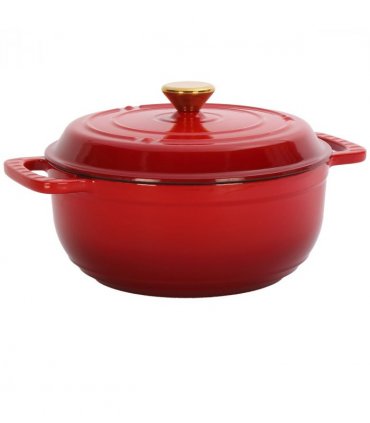 Cast iron 6QT cooking pot - Gradient red - Includes two silicone gloves - Enamel pot