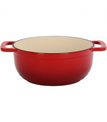 Cast iron 6QT cooking pot - Gradient red - Includes two silicone gloves - Enamel pot