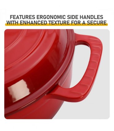 Cast iron 6QT cooking pot - Gradient red - Includes two silicone gloves - Enamel pot