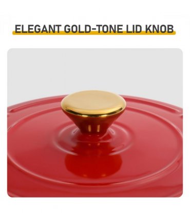 Cast iron 6QT cooking pot - Gradient red - Includes two silicone gloves - Enamel pot