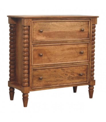 Artisan Furniture Solid Wood Spindle Chest, 3 Drawers, Brown