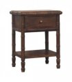 Artisan Furniture Solid Wood Bamboo Carved Bedside Table, 1 Drawer, 1 Shelf, Brown