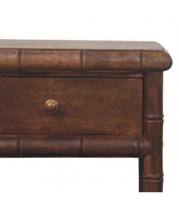 Artisan Furniture Solid Wood Bamboo Carved Bedside Table, 1 Drawer, 1 Shelf, Brown