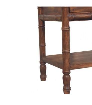 Artisan Furniture Solid Wood Bamboo Carved Bedside Table, 1 Drawer, 1 Shelf, Brown
