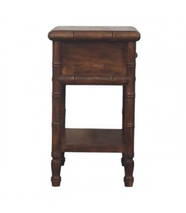 Artisan Furniture Solid Wood Bamboo Carved Bedside Table, 1 Drawer, 1 Shelf, Brown
