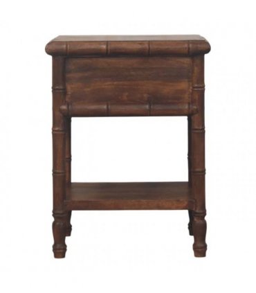 Artisan Furniture Solid Wood Bamboo Carved Bedside Table, 1 Drawer, 1 Shelf, Brown