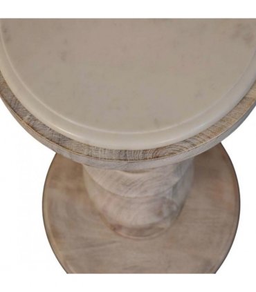 Artisan Furniture Solid Wood The Bellis Marble Accent Table, Beige