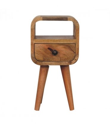 Artisan Furniture Solid Wood Extra Mini Oakish Curve Open Slot Bedside, 1 Drawer, Brown