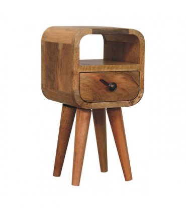 Artisan Furniture Solid Wood Extra Mini Oakish Curve Open Slot Bedside, 1 Drawer, Brown