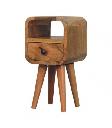 Artisan Furniture Solid Wood Extra Mini Oakish Curve Open Slot Bedside, 1 Drawer, Brown