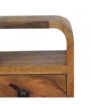 Artisan Furniture Solid Wood Extra Mini Oakish Curve Open Slot Bedside, 1 Drawer, Brown
