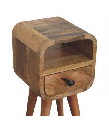 Artisan Furniture Solid Wood Extra Mini Oakish Curve Open Slot Bedside, 1 Drawer, Brown