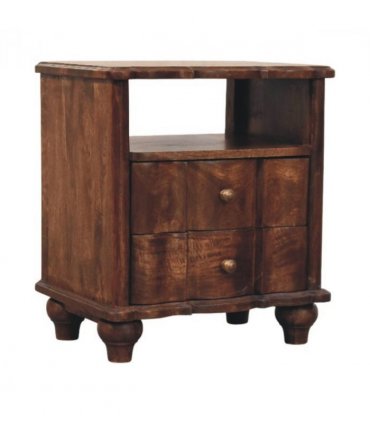 Artisan Furniture Solid Wood 2-Drawer Bedside with Open Shelf, Brown