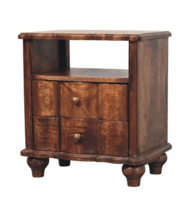 Artisan Furniture Solid Wood 2-Drawer Bedside with Open Shelf, Brown