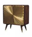 Artisan Furniture Solid Wood Avora Brass Embossed 2 Door Chestnut Cabinet, Dark Brown & Golden
