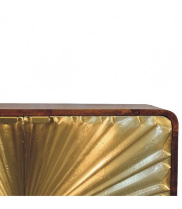 Artisan Furniture Solid Wood Avora Brass Embossed 2 Door Chestnut Cabinet, Dark Brown & Golden
