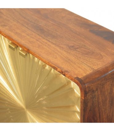 Artisan Furniture Solid Wood Avora Brass Embossed 2 Door Chestnut Cabinet, Dark Brown & Golden