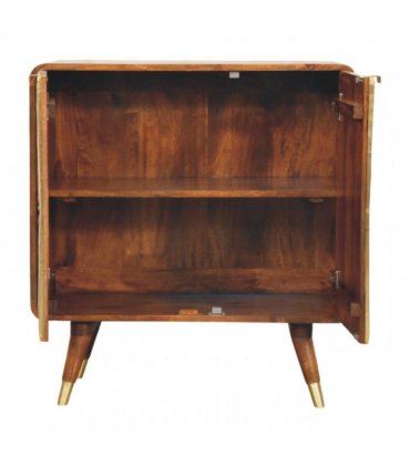 Artisan Furniture Solid Wood Avora Brass Embossed 2 Door Chestnut Cabinet, Dark Brown & Golden
