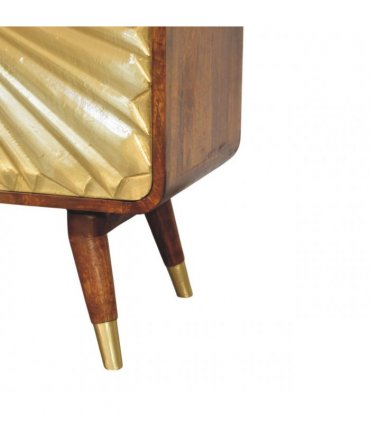 Artisan Furniture Solid Wood Avora Brass Embossed 2 Door Chestnut Cabinet, Dark Brown & Golden