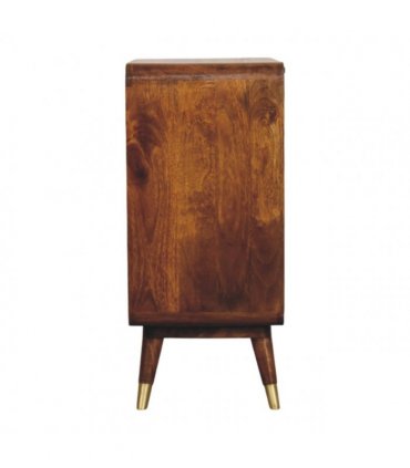Artisan Furniture Solid Wood Avora Brass Embossed 2 Door Chestnut Cabinet, Dark Brown & Golden