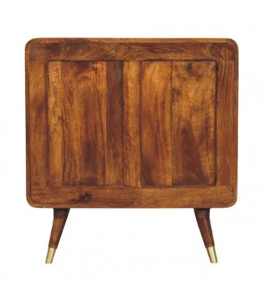 Artisan Furniture Solid Wood Avora Brass Embossed 2 Door Chestnut Cabinet, Dark Brown & Golden